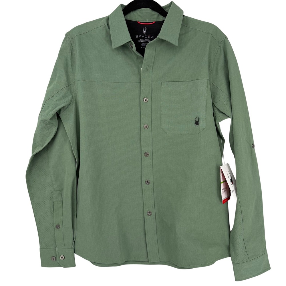 NWT Spyder ProWeb Travel FlexWeb Stretch Shirt Mens Small Spruce Green Gorpcore - Picture 1 of 10